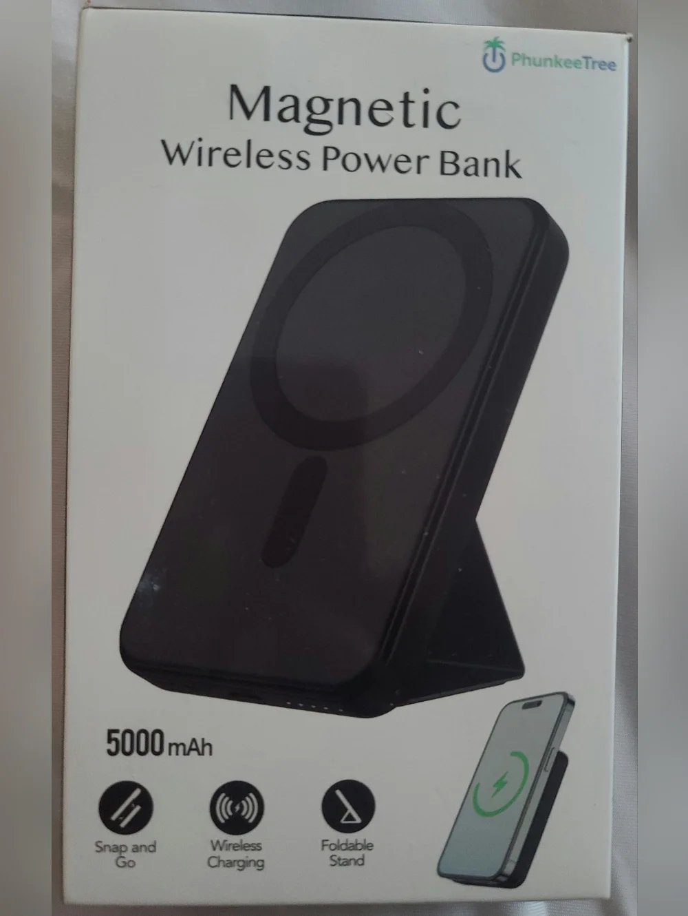 Magnetic Wireless Charging Power Bank With Stand - Black
